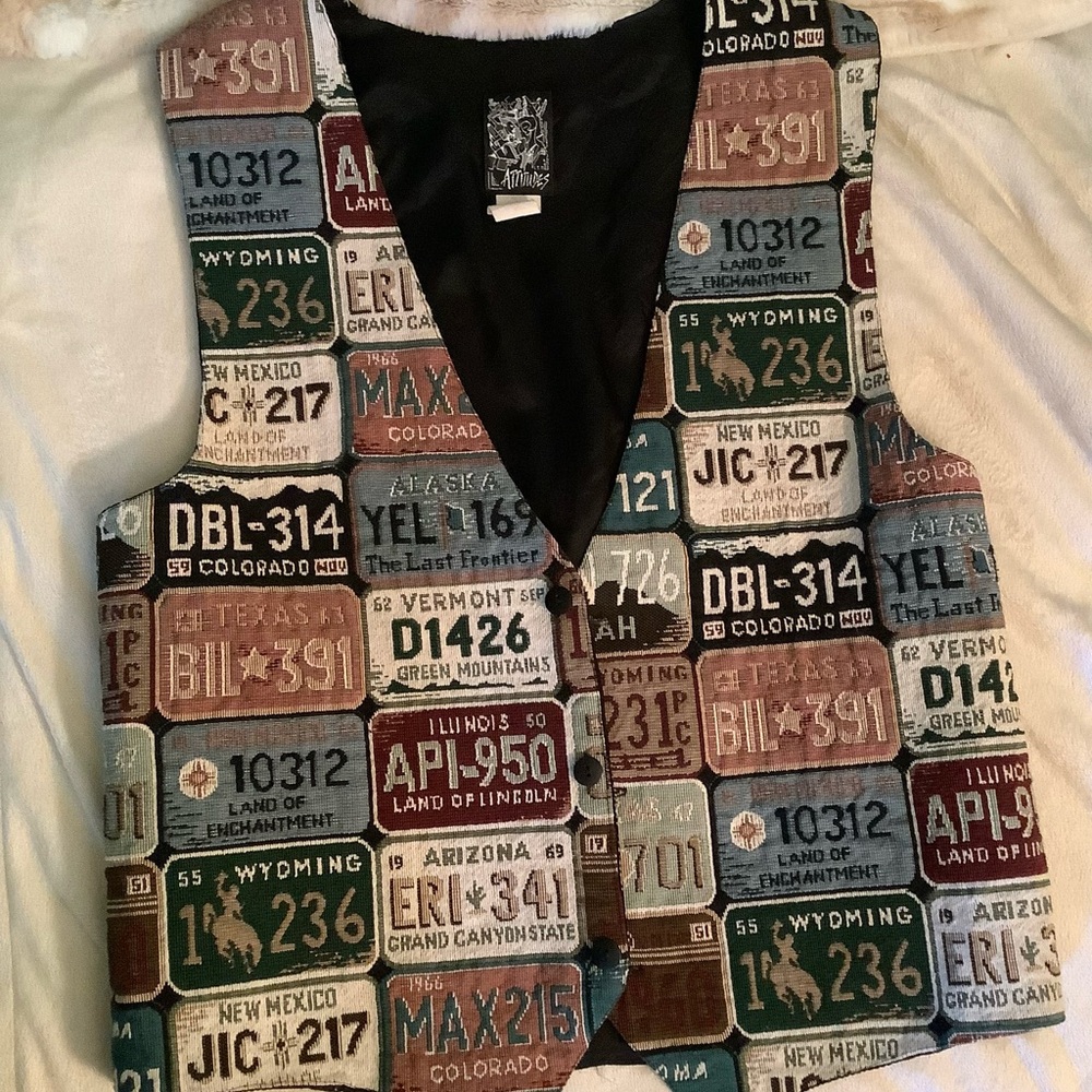 Vintage Woven Attitudes License Plate Vest Women’s Size Large